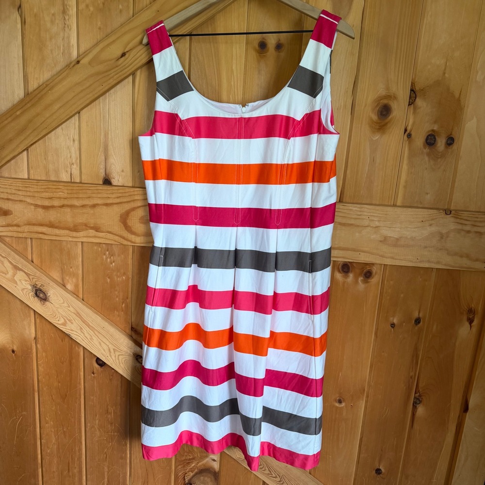 Nine West Fit & Flare Dress Womens 14 Multi-Color Striped Sleeveless Pockets